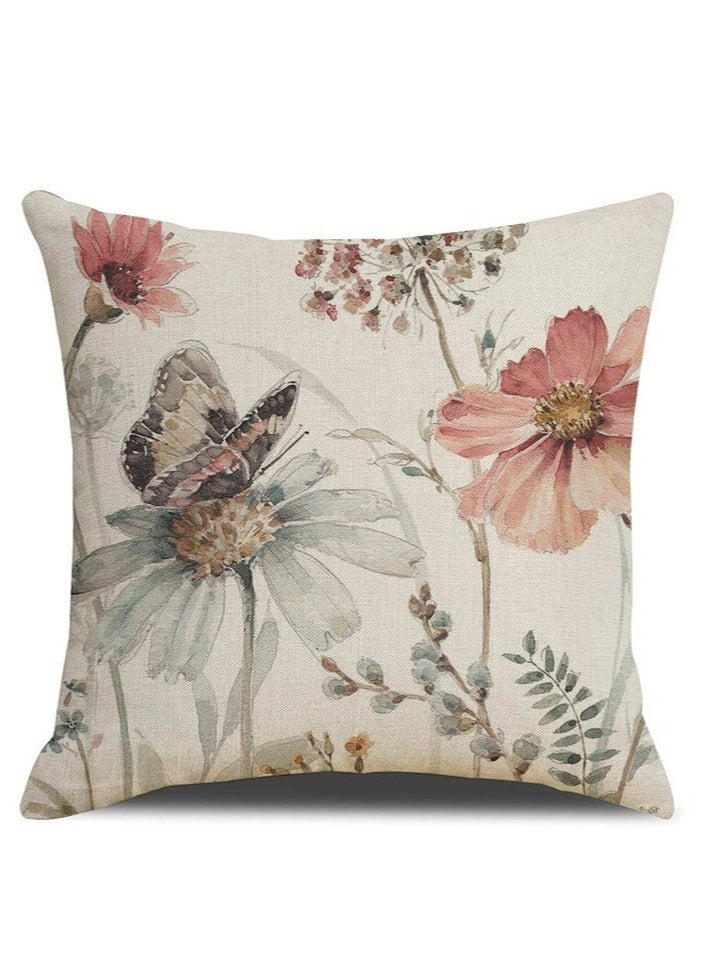 Bukela Decorative Throw Pillow Covers 18x18 inches Set of 4 Birds Butterfly and Plant Cushion Covers 45cm x 45cm Boho Linen Square Throw Pillow Cases for Living Room Sofa Couch Bed Pillowcases - Image 4
