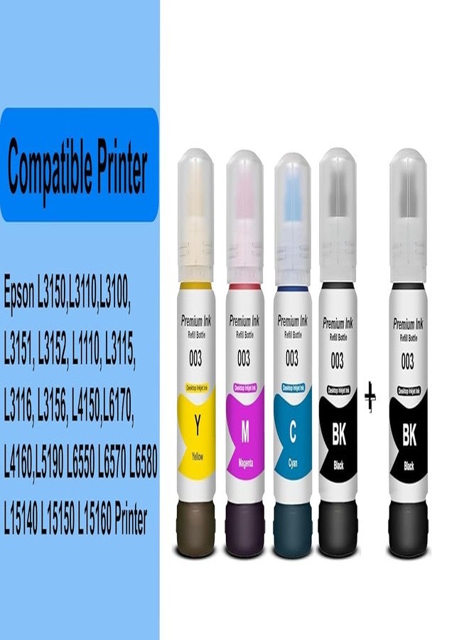 Hynear 001/003 Refill Ink Bottle Suitable for Epson L3110, L3150, L5190, L1110, L4150, L6170, L4160, L6190, L6160 Printer (70ML X 2 Bottle/Black + 70ML X 3 Bottle/Color) - Image 2