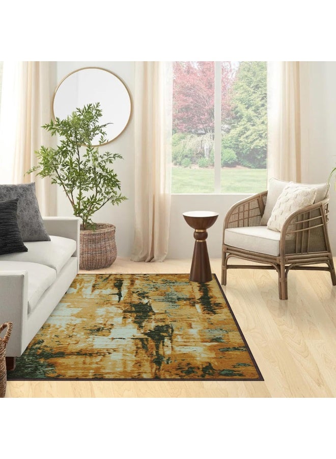 Story@Home Carpet For Living Room Anti-Slip Washable Rugs For Living Room, Boho Rug, Modern Print (Gold And Yellow, 90 X 150 Cm) - Image 1