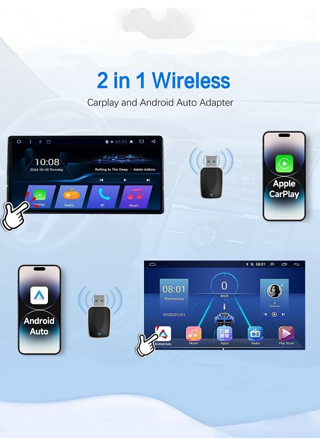 Mini Wireless Carplay Adapter, Convert Wired to Wireless Car Play  Android Auto 2-in-1 Adapter for Apple iPhone  Android Phone, Plug  Play, Auto Connect, No Delay, w/USB C for iOS 10+ Android 11+