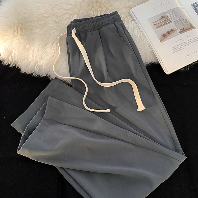 Summer Ice Silk Pants Mens Loose Thin Casual Pants Korean-style Trendy Ins Joker Small Western-style Pants Straight Pants dark gray high quality c60 
