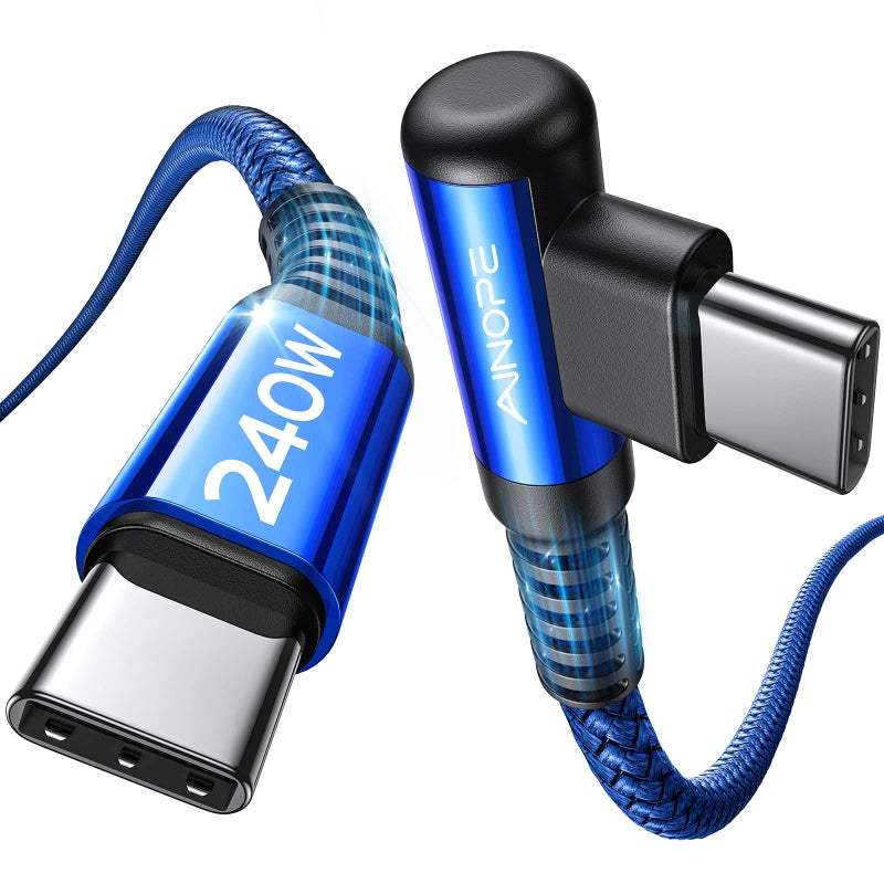 AINOPE 240W High Speed USB C Cable [10ft] USBC to USBC Cable, Right Angle C to C Cable Fast Charging Compatible with iPhone 16 Charger Cord, iPad Pro,MacBook Air 2024 M4,Samsung Galaxy S24, Blue - Image 1