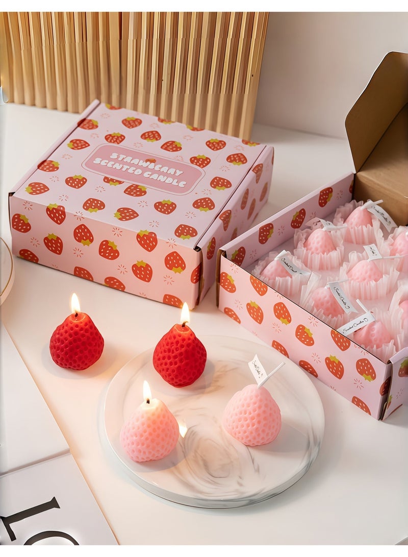 9 Pack Pink Large Strawberry(40X45mm) Aroma Candle Gift Box, Strawberry Simulation Fruit Candles, Can Burn For About 2-3 Hours,for Bedrooms, Bathrooms, Dining rooms, Balconies, Study Decorations, and Holiday Party, Strawberry Flavor Home Gift - Image 1