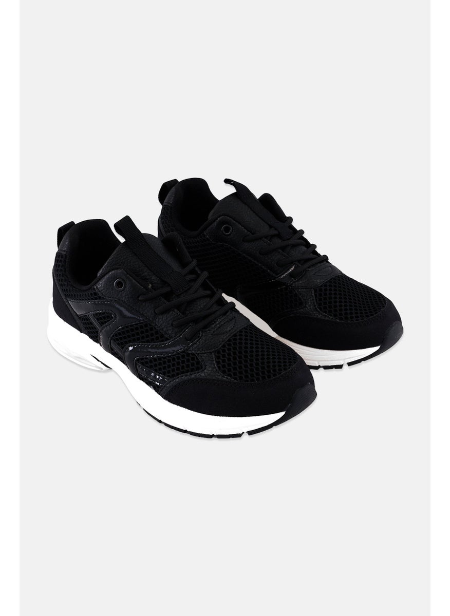 Algspar Women Lace Up Casual Sneaker, Black  - Image 1