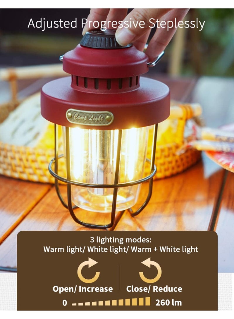 كامب فانوس تخييم LED معدني عتيق خارجي | قابل لإعادة الشحن | تركيب دوار قابل للتعتيم | مقاوم للماء IPX4 | مقاوم للكسر | مناسب للمغامرات الخارجية والمشي لمسافات طويلة وصيد الأسماك وأضواء الخيام الليلية | مناسب للقراءة، مع ظل واقٍ ومشبك تعليق. - Image 3