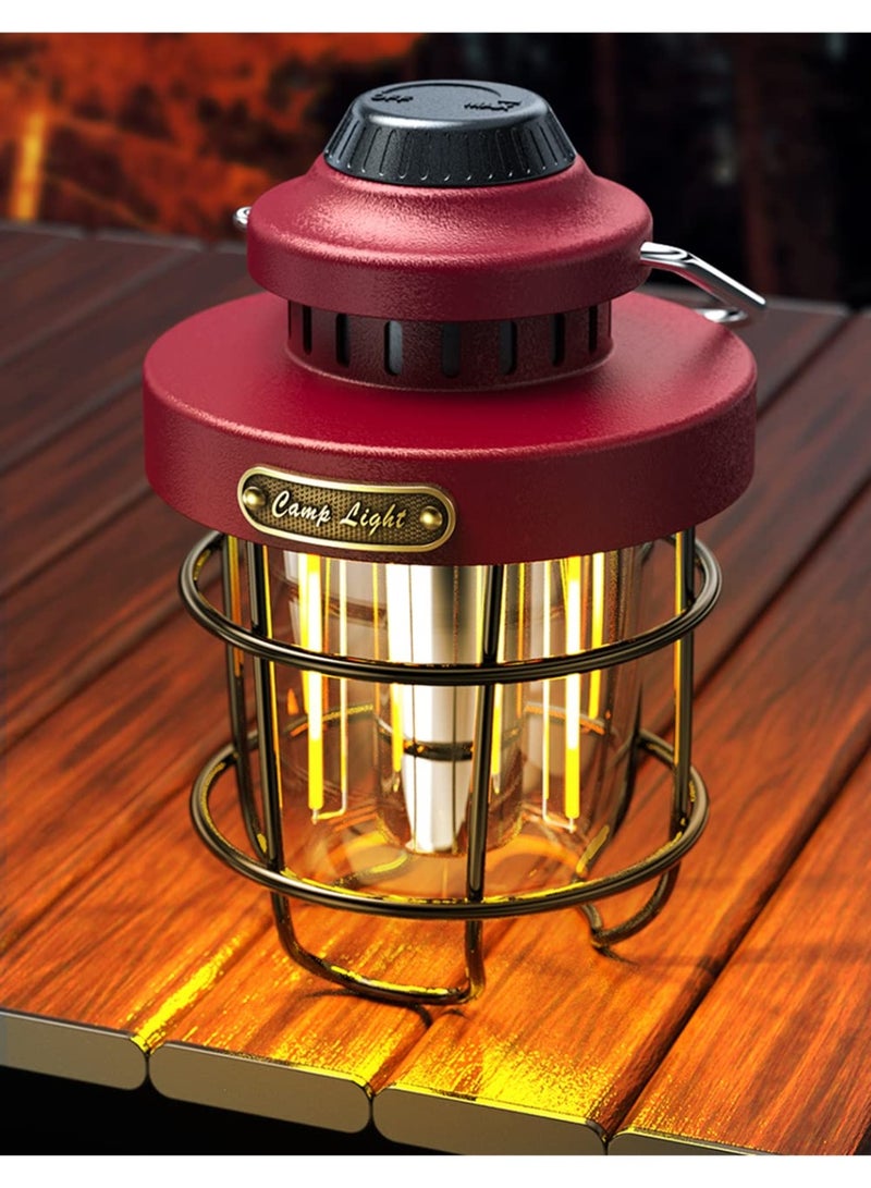 كامب فانوس تخييم LED معدني عتيق خارجي | قابل لإعادة الشحن | تركيب دوار قابل للتعتيم | مقاوم للماء IPX4 | مقاوم للكسر | مناسب للمغامرات الخارجية والمشي لمسافات طويلة وصيد الأسماك وأضواء الخيام الليلية | مناسب للقراءة، مع ظل واقٍ ومشبك تعليق. - Image 1