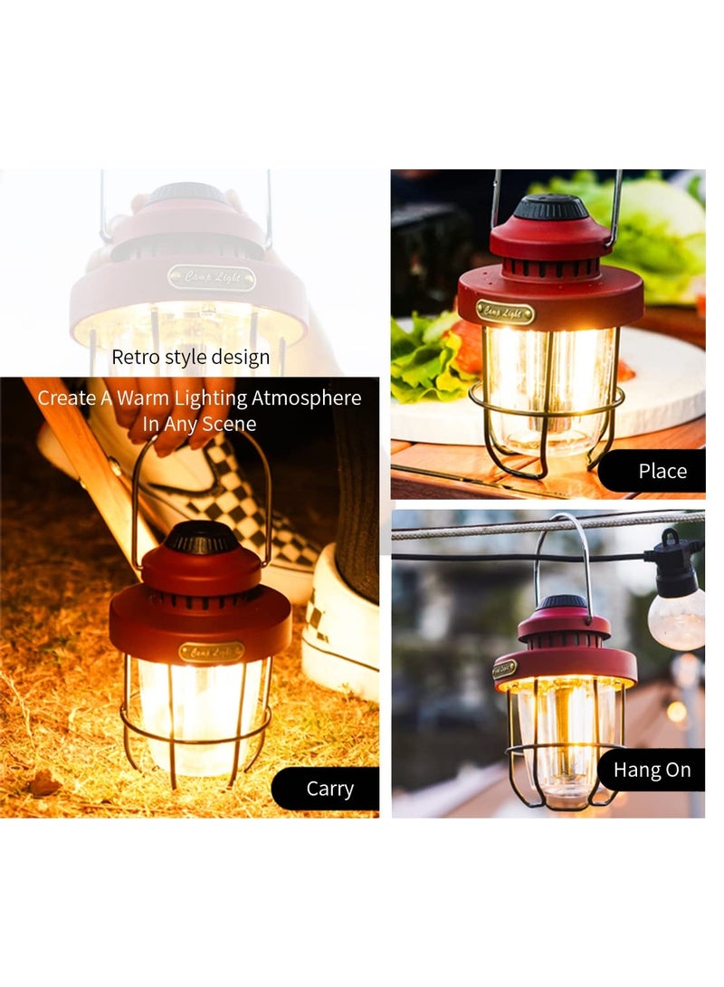 كامب فانوس تخييم LED معدني عتيق خارجي | قابل لإعادة الشحن | تركيب دوار قابل للتعتيم | مقاوم للماء IPX4 | مقاوم للكسر | مناسب للمغامرات الخارجية والمشي لمسافات طويلة وصيد الأسماك وأضواء الخيام الليلية | مناسب للقراءة، مع ظل واقٍ ومشبك تعليق. - Image 4