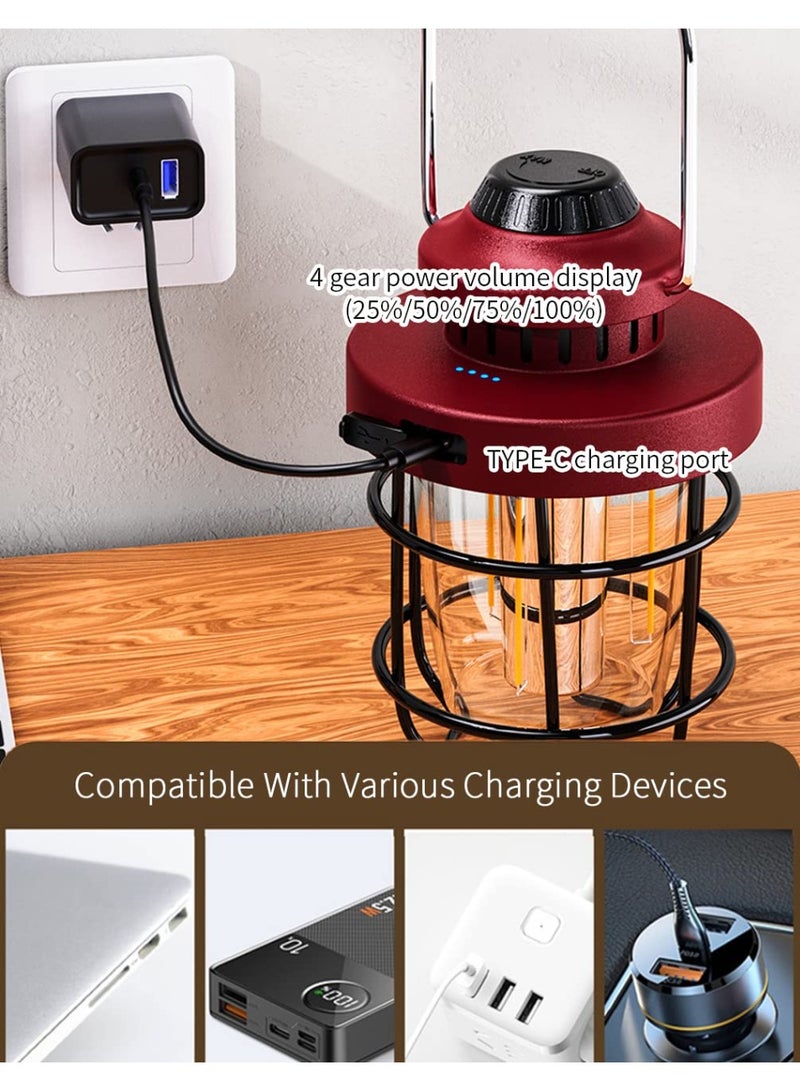 كامب فانوس تخييم LED معدني عتيق خارجي | قابل لإعادة الشحن | تركيب دوار قابل للتعتيم | مقاوم للماء IPX4 | مقاوم للكسر | مناسب للمغامرات الخارجية والمشي لمسافات طويلة وصيد الأسماك وأضواء الخيام الليلية | مناسب للقراءة، مع ظل واقٍ ومشبك تعليق. - Image 5