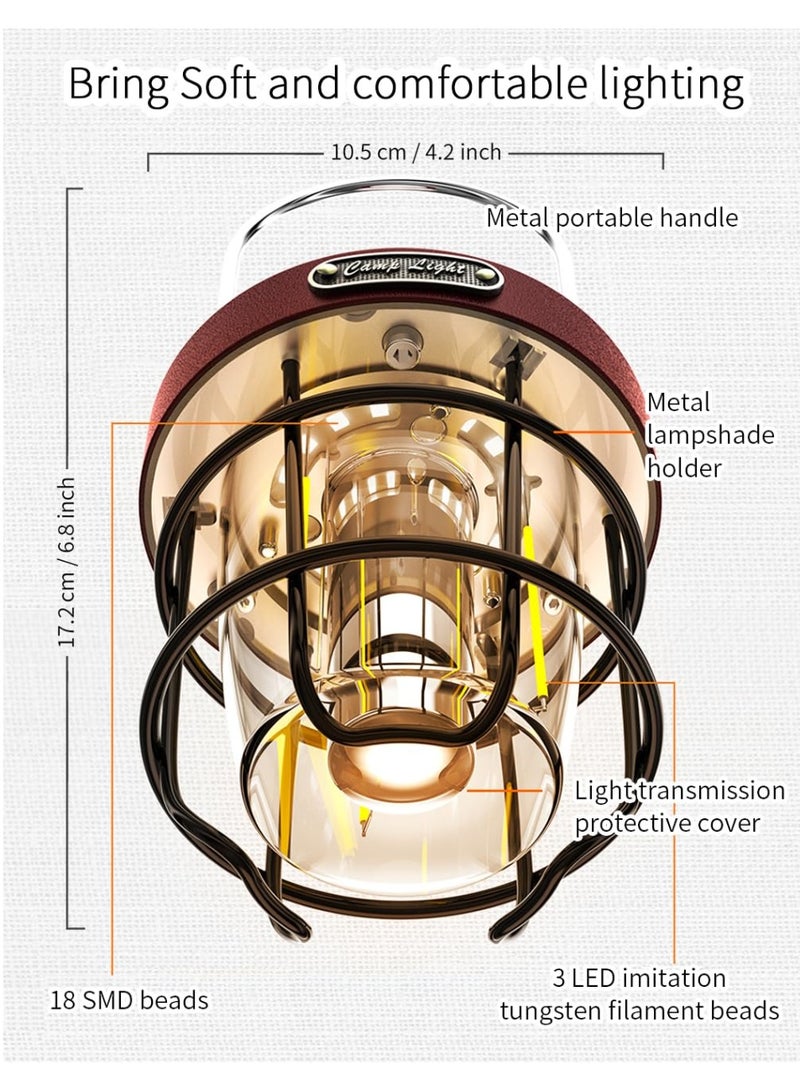 كامب فانوس تخييم LED معدني عتيق خارجي | قابل لإعادة الشحن | تركيب دوار قابل للتعتيم | مقاوم للماء IPX4 | مقاوم للكسر | مناسب للمغامرات الخارجية والمشي لمسافات طويلة وصيد الأسماك وأضواء الخيام الليلية | مناسب للقراءة، مع ظل واقٍ ومشبك تعليق. - Image 2