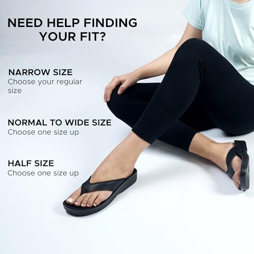 AEROTHOTIC Slip On Recovery Footwear Plantar Fasciitis Flip Flops for Women Yoga Mat Outdoor Walking Beach Ladies Arch Support Summer Thong Dressy Casual Sandals (Matt Black, Size10) - Image 3