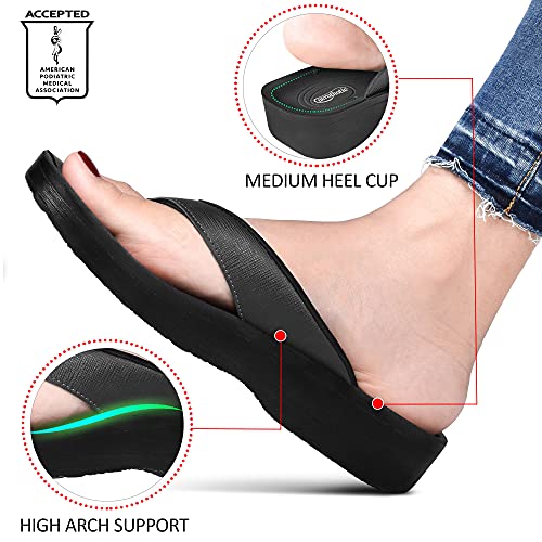 AEROTHOTIC Slip On Recovery Footwear Plantar Fasciitis Flip Flops for Women Yoga Mat Outdoor Walking Beach Ladies Arch Support Summer Thong Dressy Casual Sandals (Matt Black, Size10) - Image 4