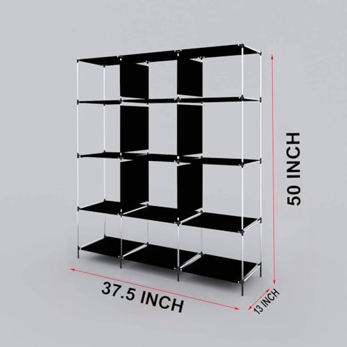 GTC® 12 Layer Collapsible Portable Foldable Wardrobe Storage Organizer Shelves for Clothes Racks Fabric Almirah Non Rustable Iron Storage Unit (88250) (Maroon) - Image 4