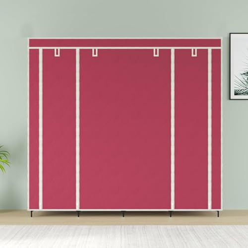 GTC® 12 Layer Collapsible Portable Foldable Wardrobe Storage Organizer Shelves for Clothes Racks Fabric Almirah Non Rustable Iron Storage Unit (88250) (Maroon) - Image 3
