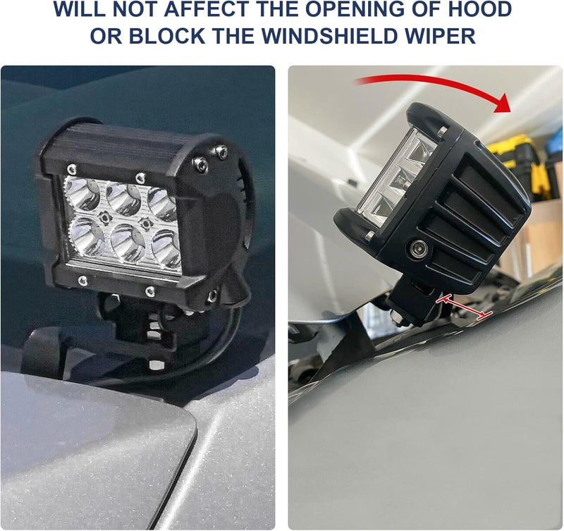 WSays Hood Ditch LED Light Pod Mount Bracket Low Profile Mount for 2019-2023 Ford Ranger - Image 4