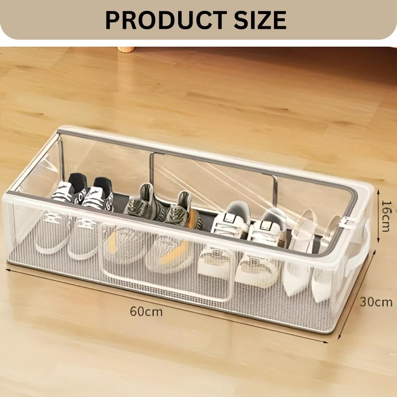 NYALKARAN Shoe Rack Box Organizer Foldable Dustproof Shoe Storage with Stainless Steel Frame, Transparent Window & Zipper Stackable Under Bed Organiser (Under-Bed Storage, Pack Of 3) - Image 4
