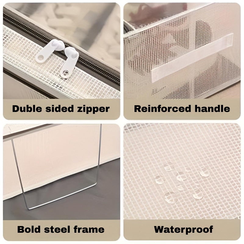 NYALKARAN Shoe Rack Box Organizer Foldable Dustproof Shoe Storage with Stainless Steel Frame, Transparent Window & Zipper Stackable Under Bed Organiser (Under-Bed Storage, Pack Of 3) - Image 3