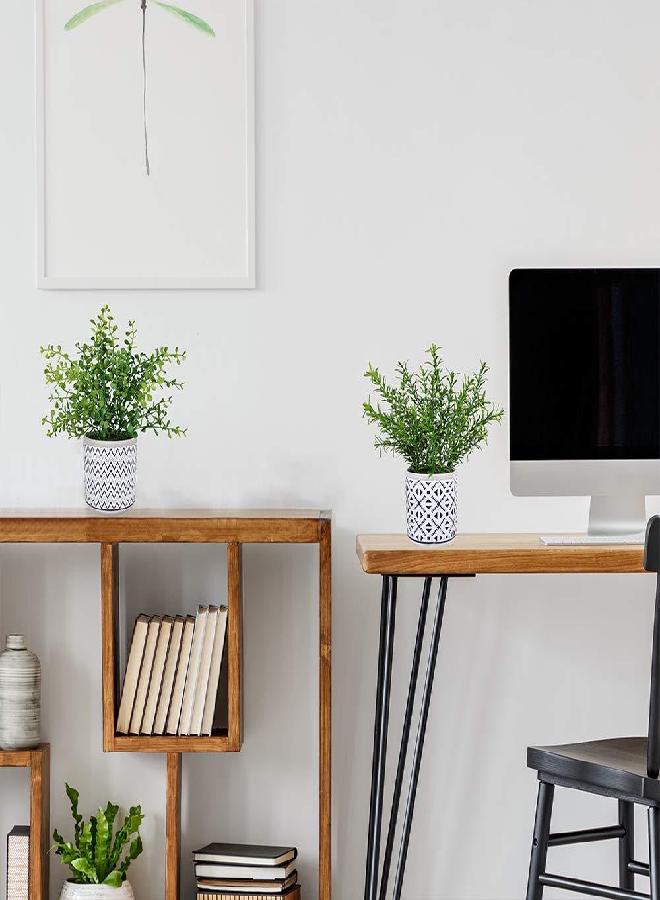 Winlyn 2 Pack Small Potted Eucalyptus Plant Artificial Plants Green Boxwood Rosemary Greenery in Modern Concrete Plant Pots - Image 2