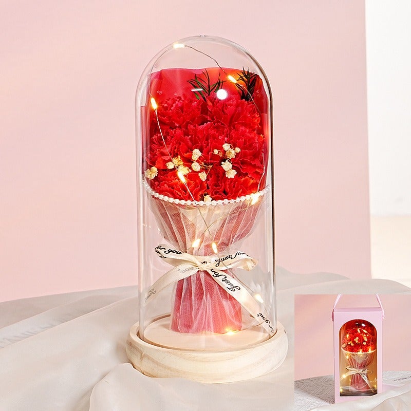 Preserved Rose Flower Gift Box with Wooden Base - 7 Roses Bouquet for Teacher's Day, Birthday & Special Occasions
