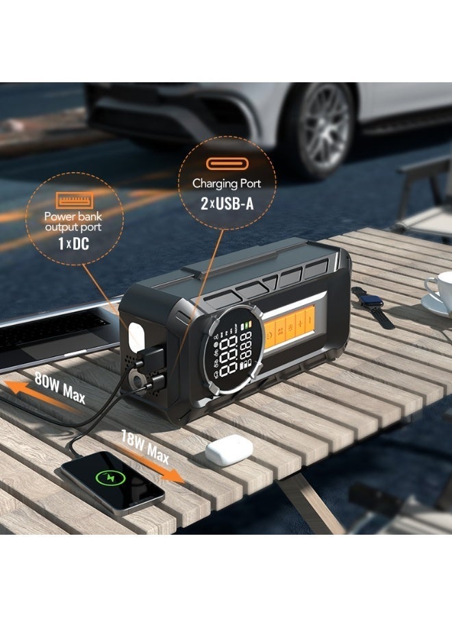 Galaxy Goods Portable Car Battery Jump Starter with Tire Inflator Digital Air Compressor LED Emergency Light USB Power Bank for Cars and SUVs - Image 4
