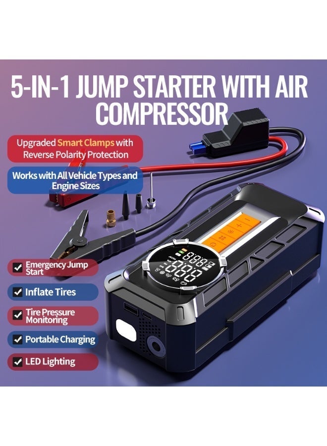 Galaxy Goods Portable Car Battery Jump Starter with Tire Inflator Digital Air Compressor LED Emergency Light USB Power Bank for Cars and SUVs - Image 2