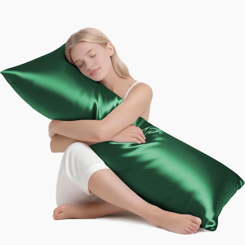 MR&HM Satin Body Pillow Cover, Soft and Breathable Body Pillow Case with Envelope Closure, Cooling and Silky Long Pillowcase for Hair and Skin (20x54, Dark Green) - Image 1