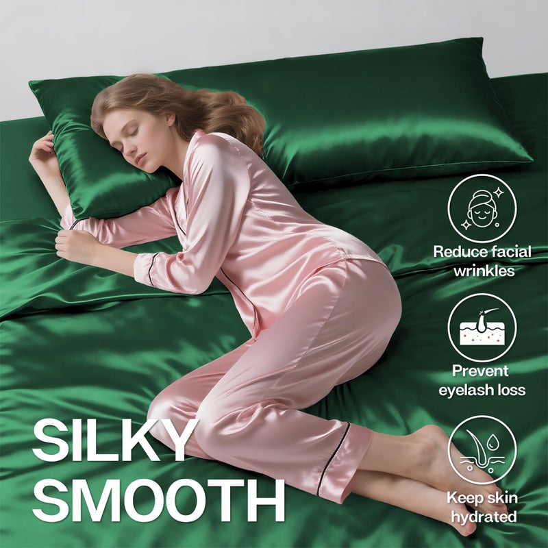 MR&HM Satin Body Pillow Cover, Soft and Breathable Body Pillow Case with Envelope Closure, Cooling and Silky Long Pillowcase for Hair and Skin (20x54, Dark Green) - Image 4