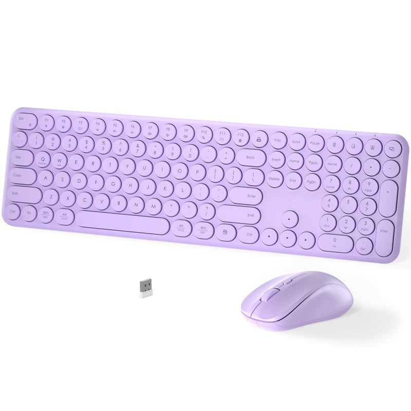 MPTOG Wireless Keyboard and Mouse Set â€“ MPTOG Full-Sized 110Pcs Slim Round Key Design, Quiet Typing, Adjustable DPI Ergonomic Mouse, Wireless Combo for PC, Mac, Laptop, Tablets(Light Purple) - Image 1