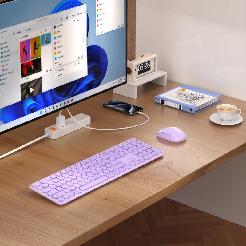 MPTOG Wireless Keyboard and Mouse Set â€“ MPTOG Full-Sized 110Pcs Slim Round Key Design, Quiet Typing, Adjustable DPI Ergonomic Mouse, Wireless Combo for PC, Mac, Laptop, Tablets(Light Purple) - Image 2