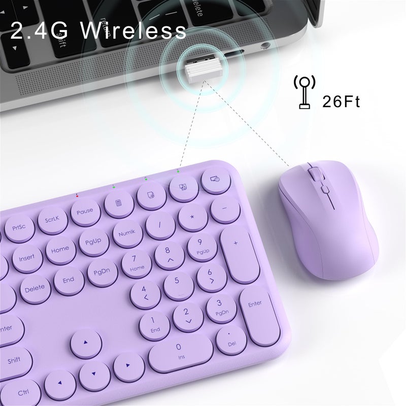 MPTOG Wireless Keyboard and Mouse Set â€“ MPTOG Full-Sized 110Pcs Slim Round Key Design, Quiet Typing, Adjustable DPI Ergonomic Mouse, Wireless Combo for PC, Mac, Laptop, Tablets(Light Purple) - Image 5