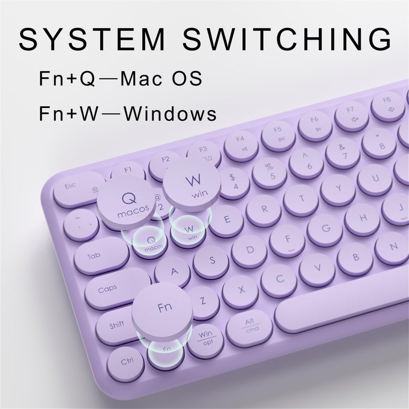 MPTOG Wireless Keyboard and Mouse Set â€“ MPTOG Full-Sized 110Pcs Slim Round Key Design, Quiet Typing, Adjustable DPI Ergonomic Mouse, Wireless Combo for PC, Mac, Laptop, Tablets(Light Purple) - Image 4