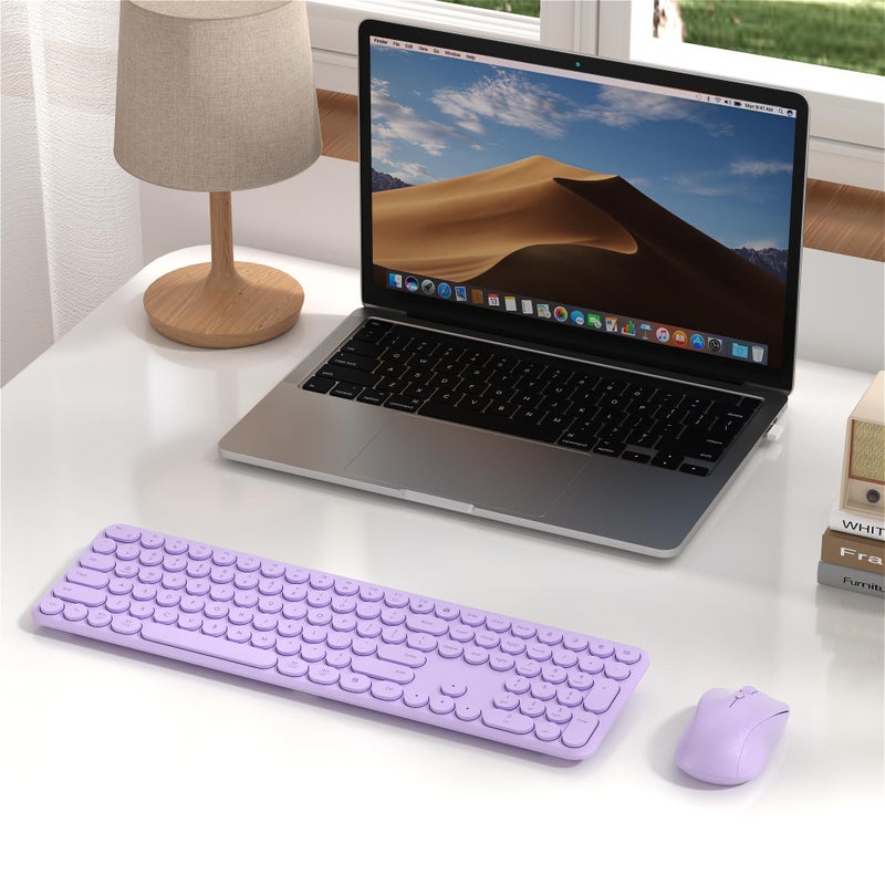 MPTOG Wireless Keyboard and Mouse Set â€“ MPTOG Full-Sized 110Pcs Slim Round Key Design, Quiet Typing, Adjustable DPI Ergonomic Mouse, Wireless Combo for PC, Mac, Laptop, Tablets(Light Purple) - Image 3