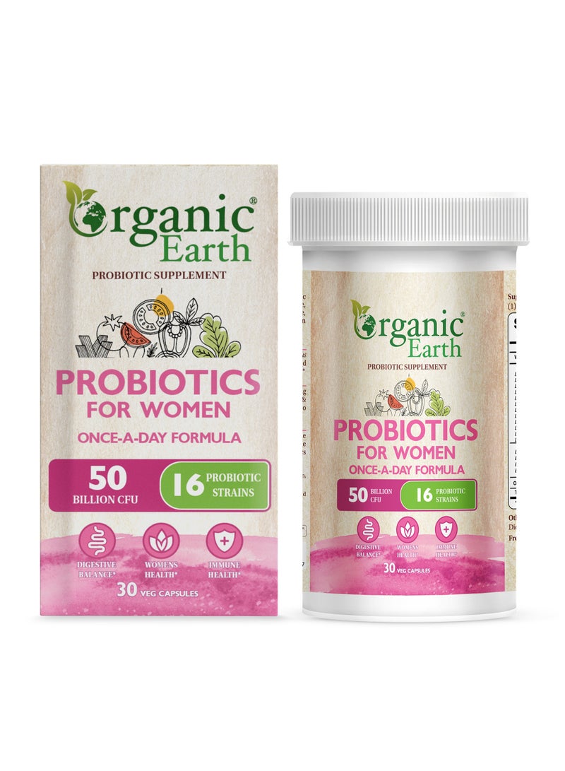 Organic Earth Probiotics for Women Once A Day Formula 50 Billion CFU 16 Probiotic Strains 30 Capsule 