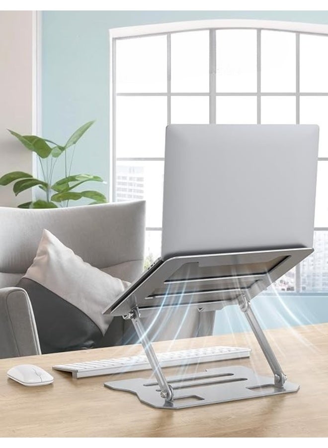Adjustable Foldable Laptop Stand for Desk – Universal Aluminum Ergonomic Design – Fits 10" to 15.6" Devices – Silver - Image 2