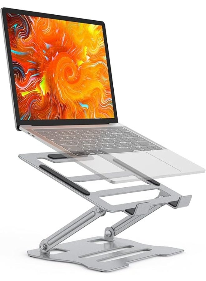 Adjustable Foldable Laptop Stand for Desk – Universal Aluminum Ergonomic Design – Fits 10" to 15.6" Devices – Silver - Image 1