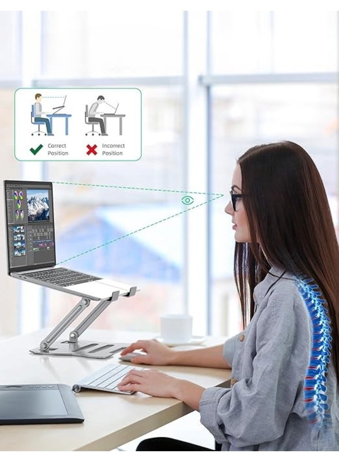 Adjustable Foldable Laptop Stand for Desk – Universal Aluminum Ergonomic Design – Fits 10" to 15.6" Devices – Silver - Image 3