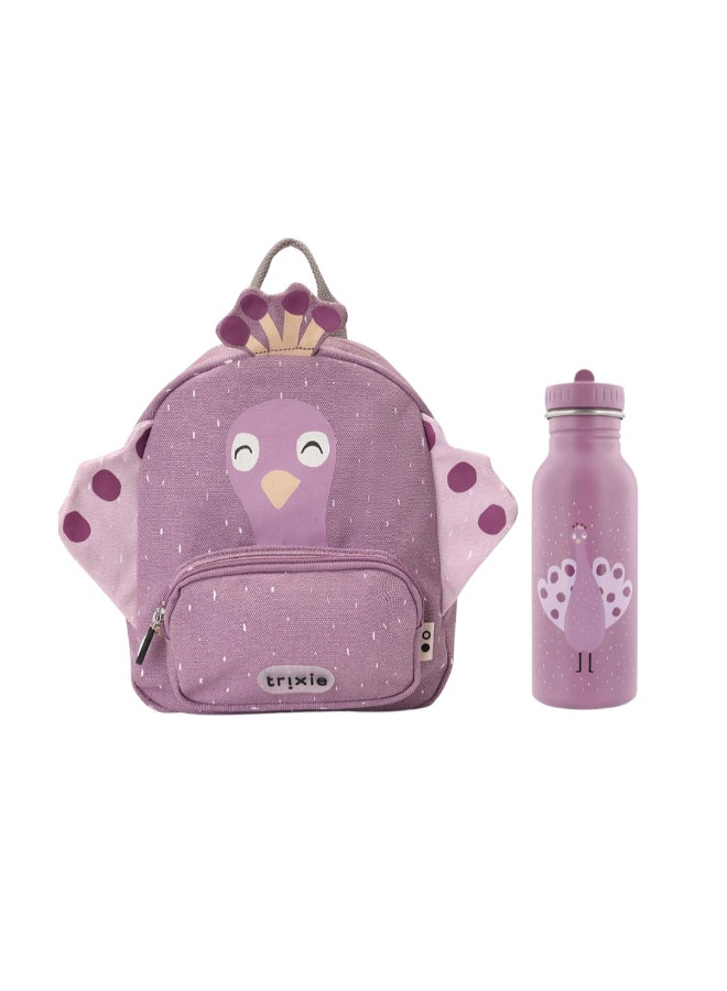 Trixie School Essential Set - Backpack Regular + SS Bottle 500ml - Mrs. Peacock - Image 1