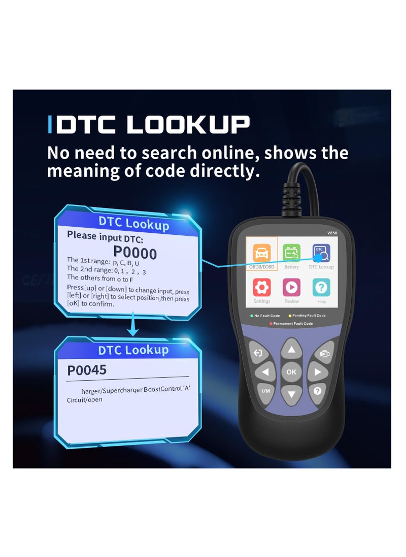 SYOSI - أدوات تشخيص ماسح OBD2 للسيارة، أداة فحص المحرك وقارئ أكواد السيارات وإعادة ضبطها، وكاشف اختبار البطارية، وقارئ أكواد ضوء المحرك ومحو الكود، مع شاشة ملونة، وبيانات مباشرة - Image 1