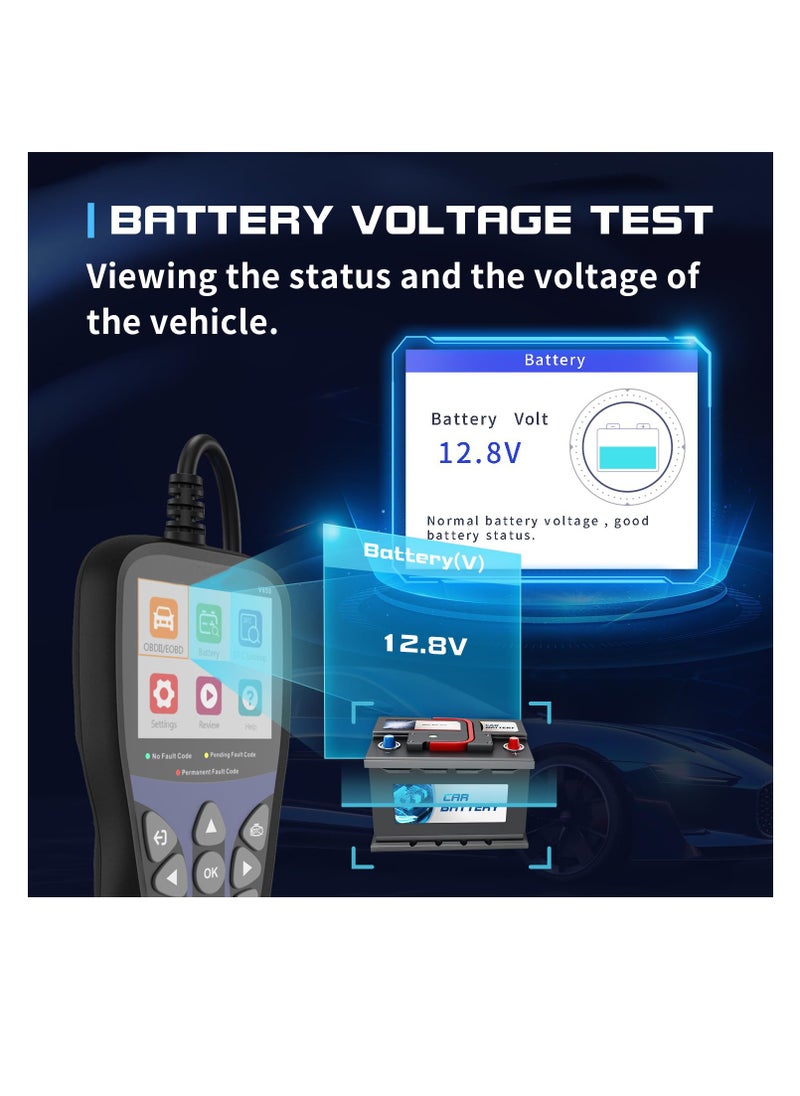 SYOSI - أدوات تشخيص ماسح OBD2 للسيارة، أداة فحص المحرك وقارئ أكواد السيارات وإعادة ضبطها، وكاشف اختبار البطارية، وقارئ أكواد ضوء المحرك ومحو الكود، مع شاشة ملونة، وبيانات مباشرة - Image 1