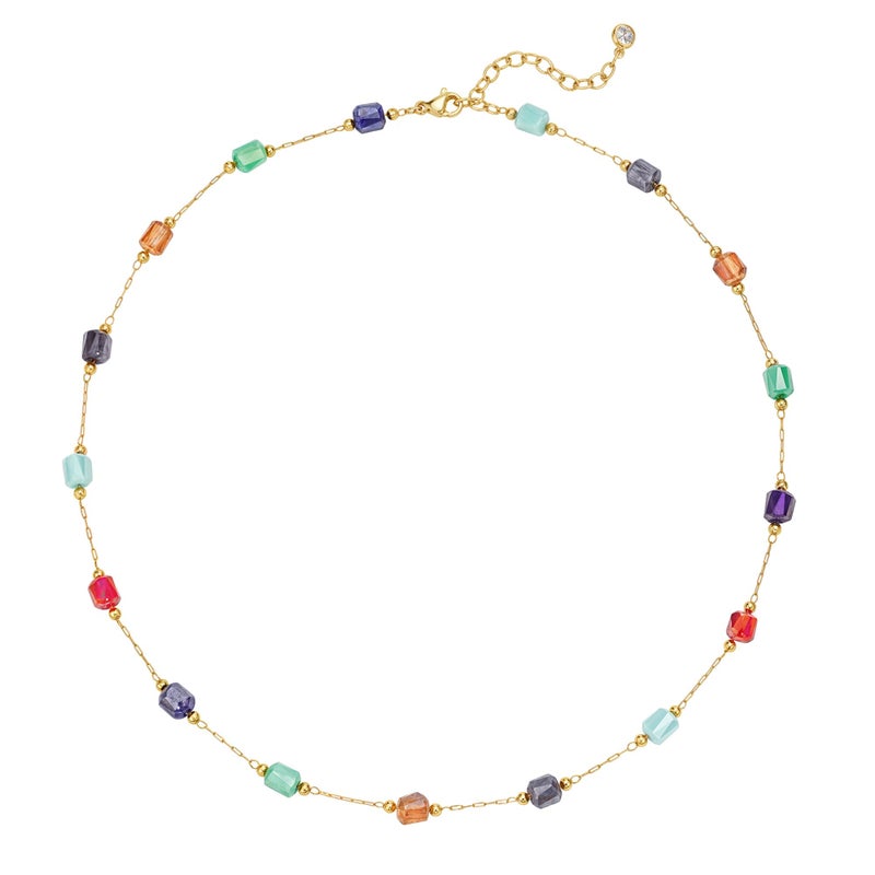 MTMY Beaded Necklaces for Women 14K Gold Plated Dainty Colorful Green/Rose Beaded Pearl Choker Necklace Delicate Boho Choker Necklace Jewelry Gift (mixed color cube) - Image 1