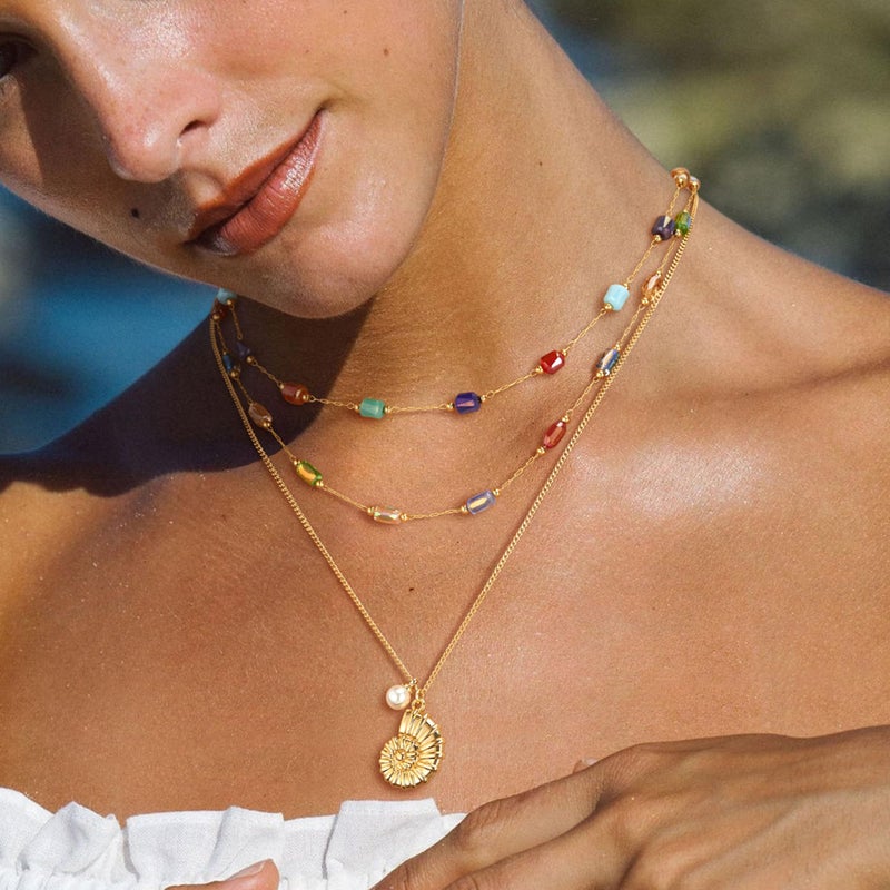 MTMY Beaded Necklaces for Women 14K Gold Plated Dainty Colorful Green/Rose Beaded Pearl Choker Necklace Delicate Boho Choker Necklace Jewelry Gift (mixed color cube) - Image 4