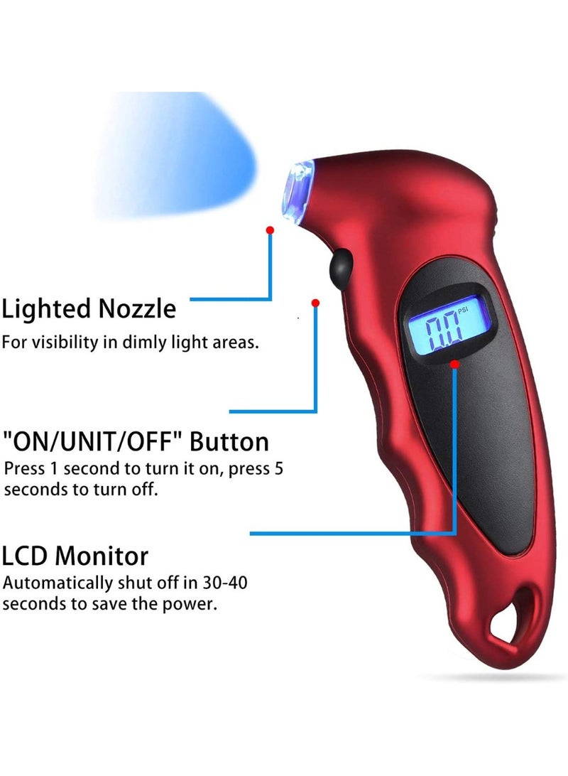 جهاز قياس ضغط الإطارات الرقمي بدقة 150 رطل لكل بوصة مربعة، 4 نطاقات، مع شاشة LCD بإضاءة خلفية ومقبض مانع للانزلاق، جهاز فحص ضغط الإطارات للسيارات والدراجات النارية - Image 3