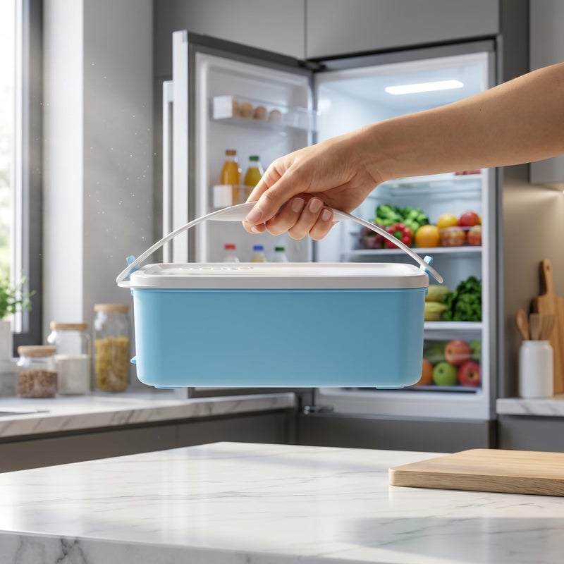 easy GO Easy-Go 1.5L Portable Lunch Box with Handle- Sectioned – Microwave, Freezer & Dishwasher Safe - Baby Blue - Image 2