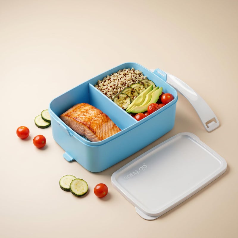 easy GO Easy-Go 1.5L Portable Lunch Box with Handle- Sectioned – Microwave, Freezer & Dishwasher Safe - Baby Blue - Image 1