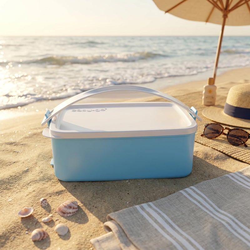 easy GO Easy-Go 1.5L Portable Lunch Box with Handle- Sectioned – Microwave, Freezer & Dishwasher Safe - Baby Blue - Image 5
