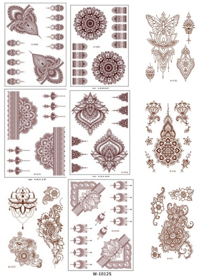 Generic - 9-Piece Henna Hand Waterproof Temporary Semi-Permanent Stickers - Image 1