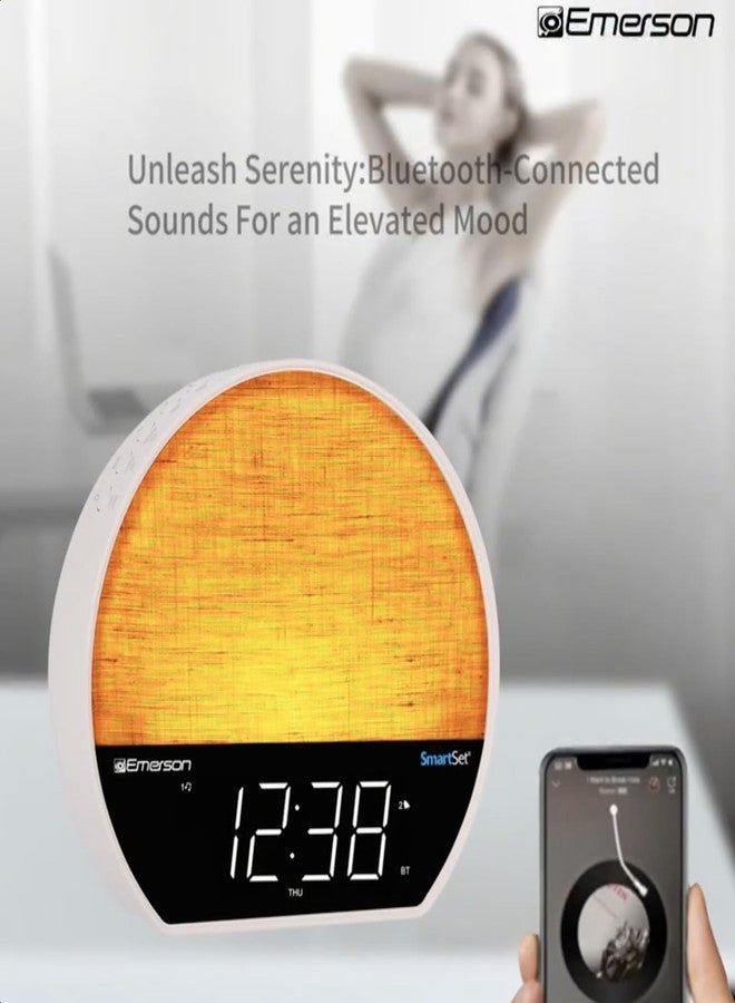 Emerson CKSS7071 Sunrise Smartset Alarm Clock Radio with 1.2" LED Display, White Noise, 6 Soothing Sounds, 8-Color Dimmable LED, Bluetooth Speaker, White - Image 5