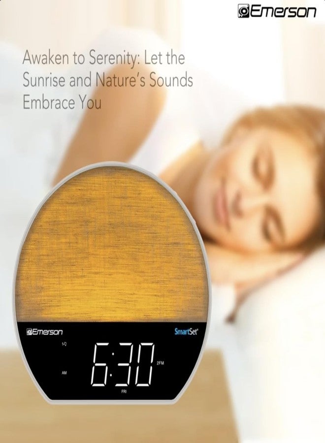 Emerson CKSS7071 Sunrise Smartset Alarm Clock Radio with 1.2" LED Display, White Noise, 6 Soothing Sounds, 8-Color Dimmable LED, Bluetooth Speaker, White - Image 2