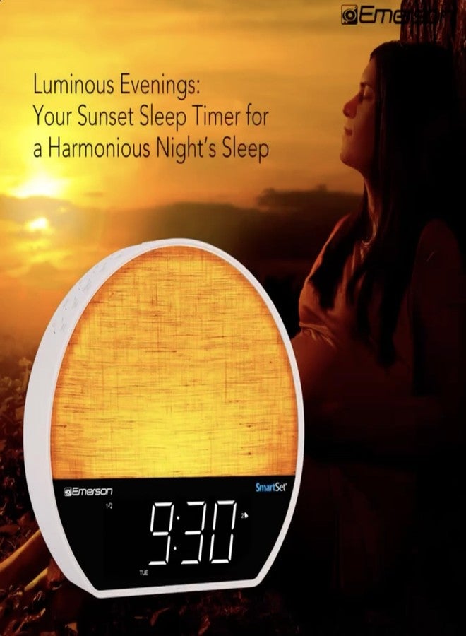 Emerson CKSS7071 Sunrise Smartset Alarm Clock Radio with 1.2" LED Display, White Noise, 6 Soothing Sounds, 8-Color Dimmable LED, Bluetooth Speaker, White - Image 4