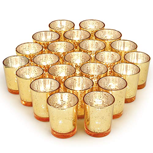 Volens Gold Party Decorations 72pcs Mercury Glass Gold Votive Candle Holders Set for Wedding Bridal and Baby Shower