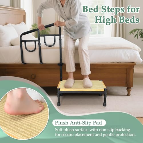 POWYS Bed Step Stool with Assist Rail for Seniors Adults Safety - Bedside Stepping Stool with Handle, Medical Stool Steps for High Beds, Handicap Bariatric Wide Guard Platform Adjustable Bar (2 in 1) - Image 3